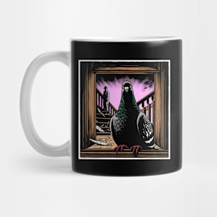 Shadows at the Window: Scary Pigeon with Mysterious Man Mug